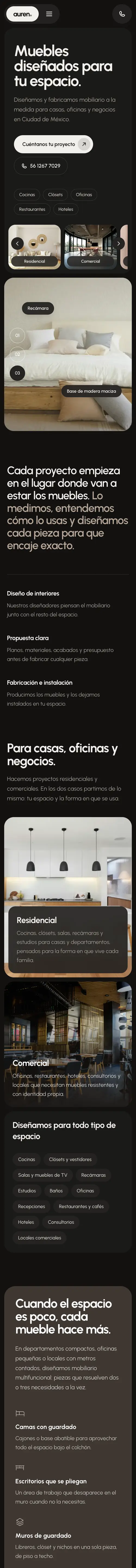 Página completa del sitio de Auren en celular