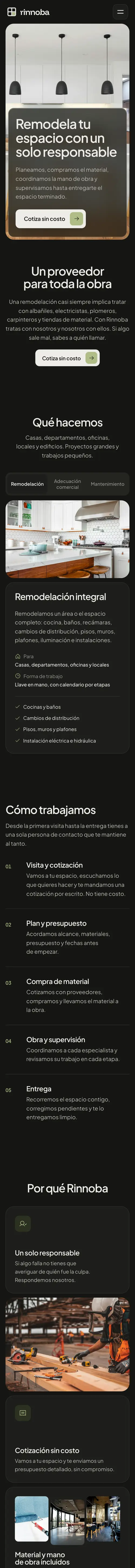 Página completa del sitio de Rinnoba en celular